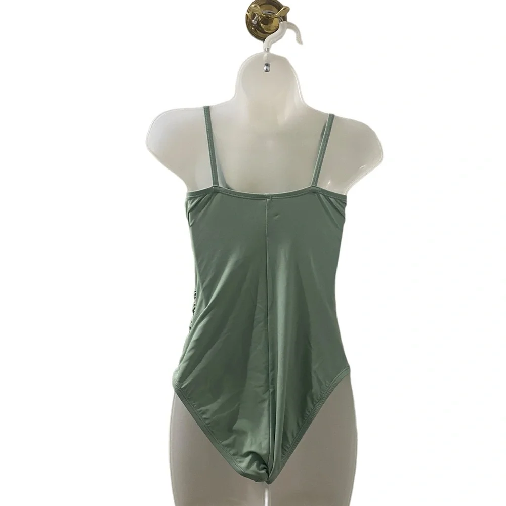 Ellen Tracy High Neck Sage One Piece Swimsuit Size 10 - Picture 3 of 5